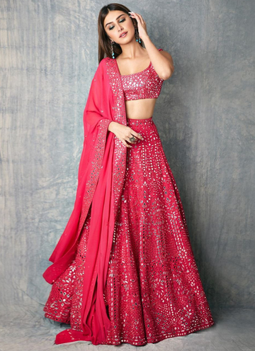 Amazing Dark Pink Foil Mirror Georgette Lehenga Choli Set